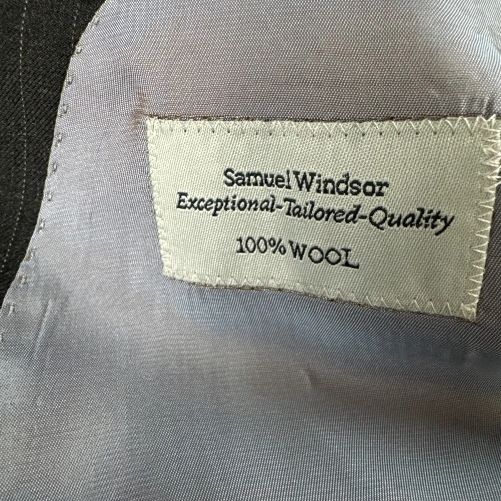 Samuel Windsor Mens Pinstripe Charcoal Blazer 40R 100% Wool #BV22J Office
